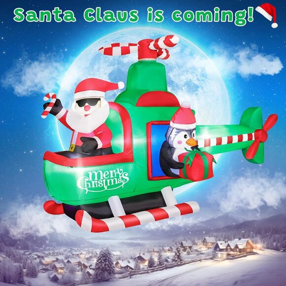 ⚡6.5FT Christmas Inflatable Helicopter Santa Claus on Outdoor Decorations - Picture 5 of 6